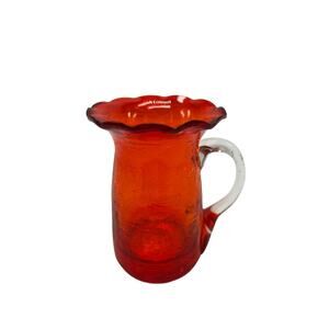 Art Glass Red Crackle Creamer with Scalloped Edge